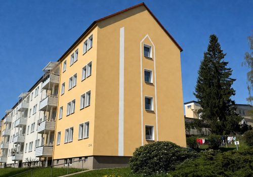 WDV-System, Putz, farbliche Gestaltung Fassade Ort: Zschopau Auftraggeber: Genossenschaft