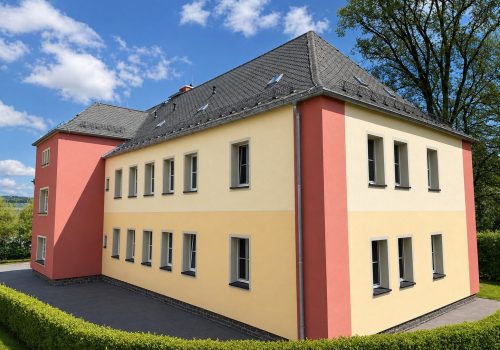 WDV-System, Putz, farbliche Gestaltung Fassade Ort: Zschopau Auftraggeber: Kita „klein und GROSS“